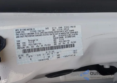 2014 Ford C-Max Energi Sel z USA, uszkodzony, nr VIN 1FADP5CU4EL518780